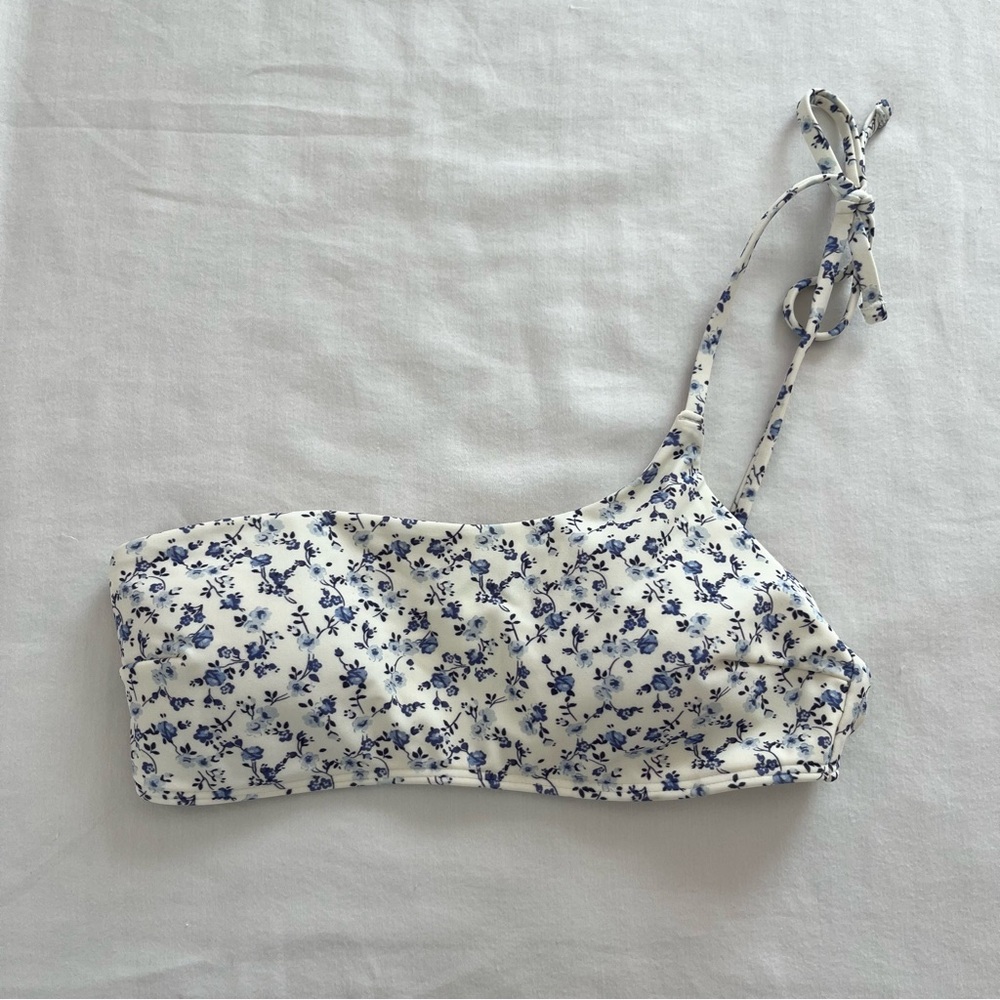 Hollister One Shoulder Blue and White Floral Bikini Top